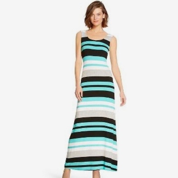 Aqua gray and navy striped maxi dress size XS - Picture 1 of 7